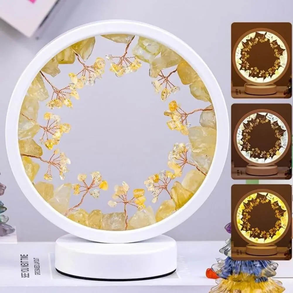 Round Shaped Citrine Gemstone Tree LED Nightlight Lamp